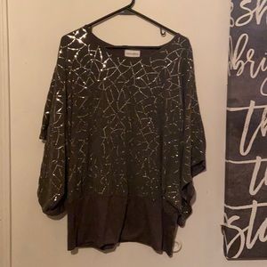 Glitzy dressy blouse flowy arms fitted waist
